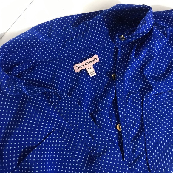 Juicy Couture Royal Blue Polka Dot Silk Button Up - Picture 13 of 13